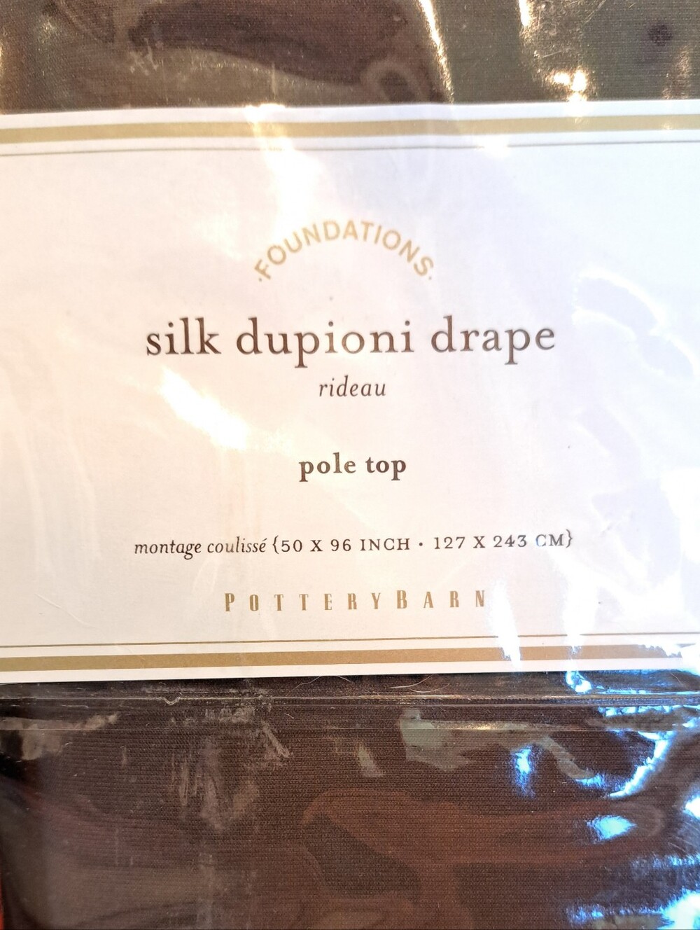 NWT Pottery Barn Brown Silk Pole Top Drape With Hooks Size 50x96